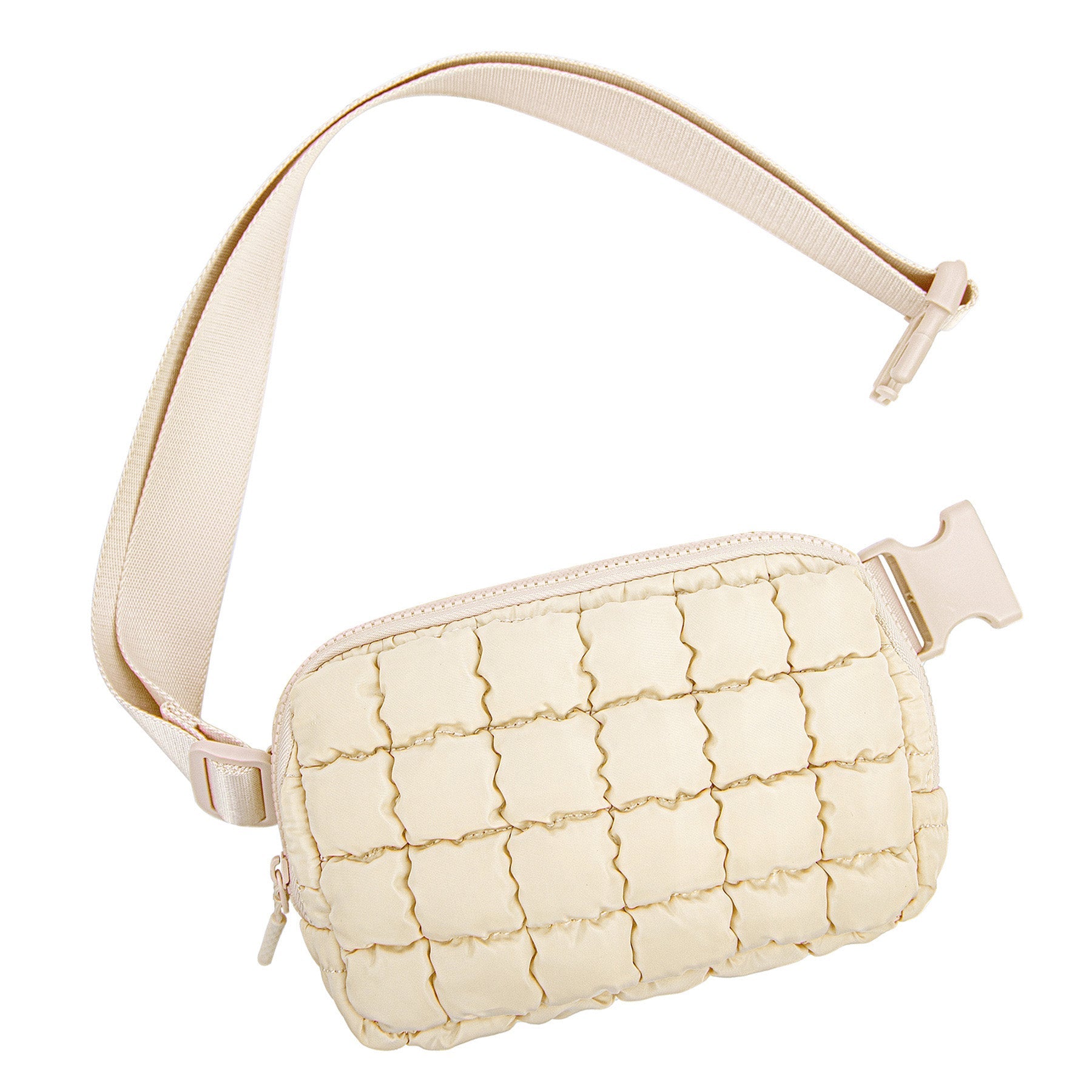 Evyn Quilted Puffer Sling Crossbody Belt Bum Fanny Waist Bag in Almond - photo