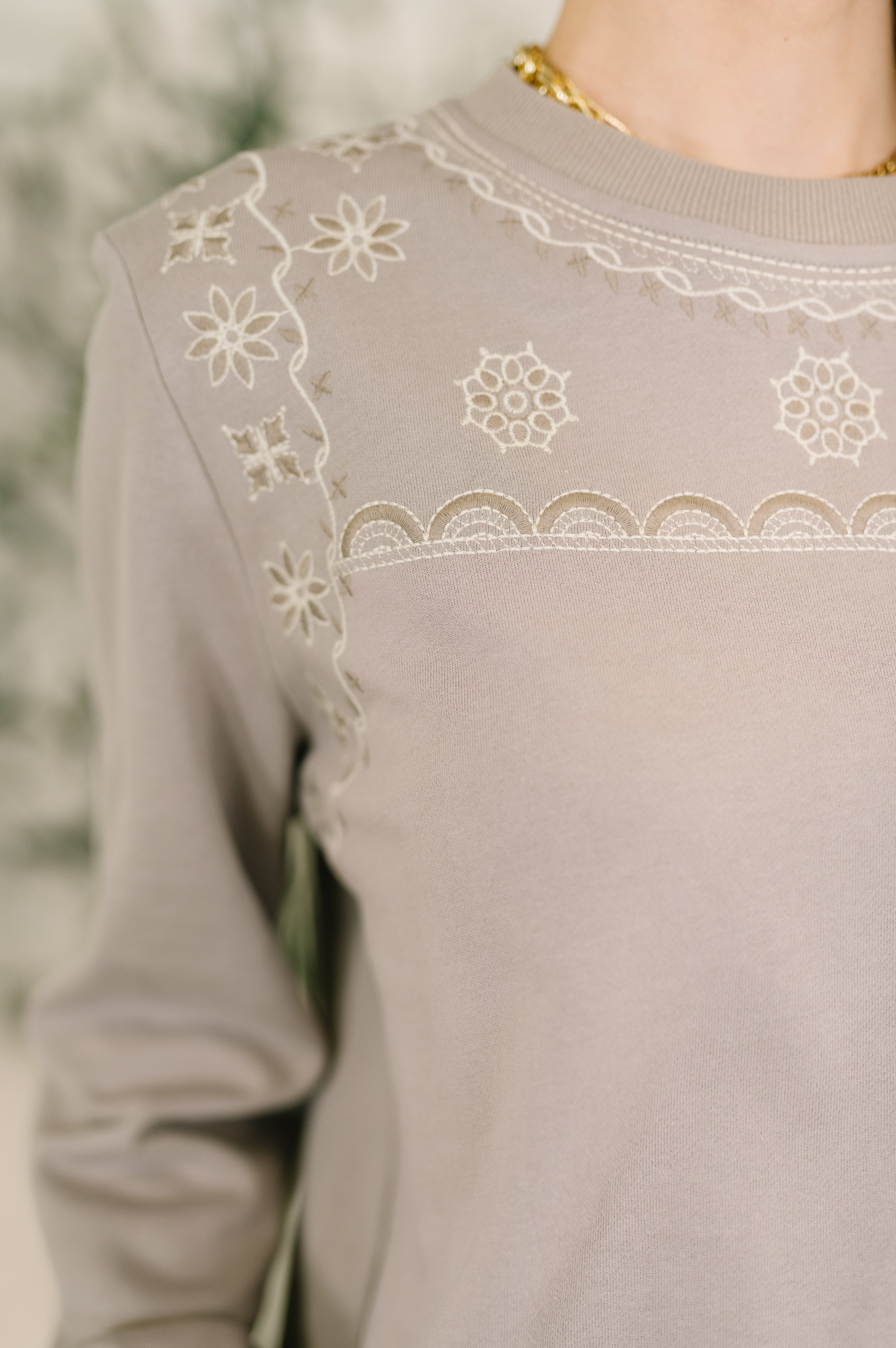 A Little Bit of Comfort Embroidered Top and Bottom Set in Taupe in - Womens photo