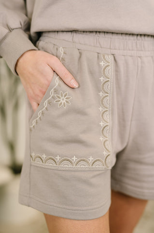 A Little Bit of Comfort Embroidered Top and Bottom Set in Taupe in - Womens photo