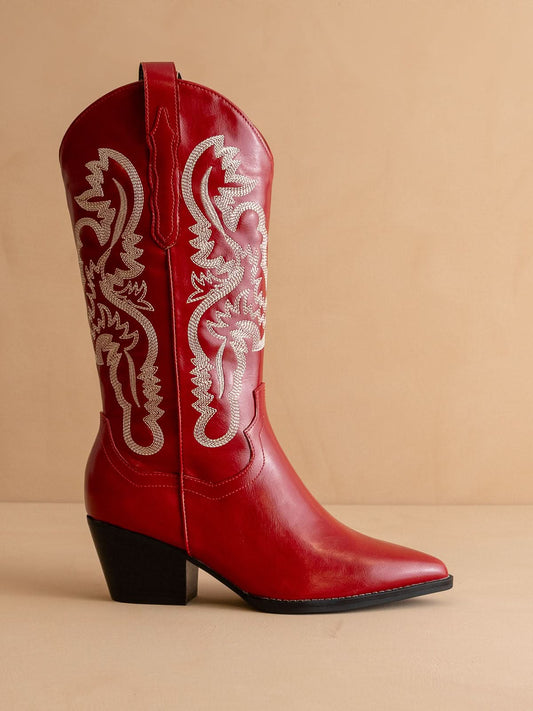 The Amaya | Cherry Classic Western Cowgirl Boot in Cherry - BOOTS & BOOTIES photo