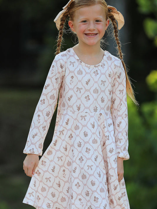 Fall Pumpkin Bow Girls Twirl Dress -