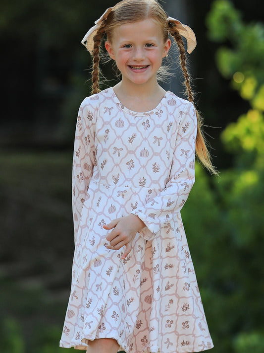 Fall Pumpkin Bow Girls Twirl Dress -