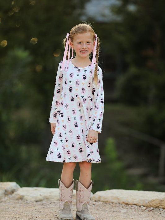 Halloween Vintage Cameo Print Girls Twirl Dress -