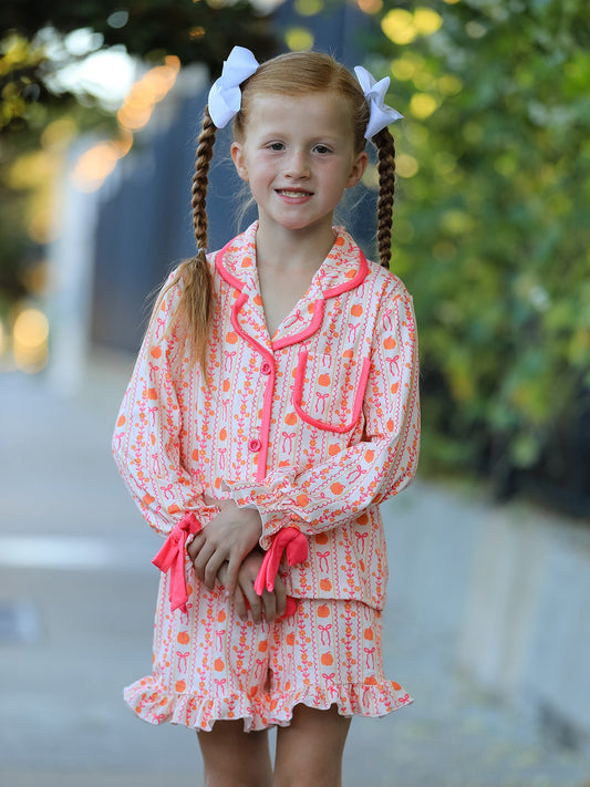 Pumpkin Bow Girls Pajama Set -