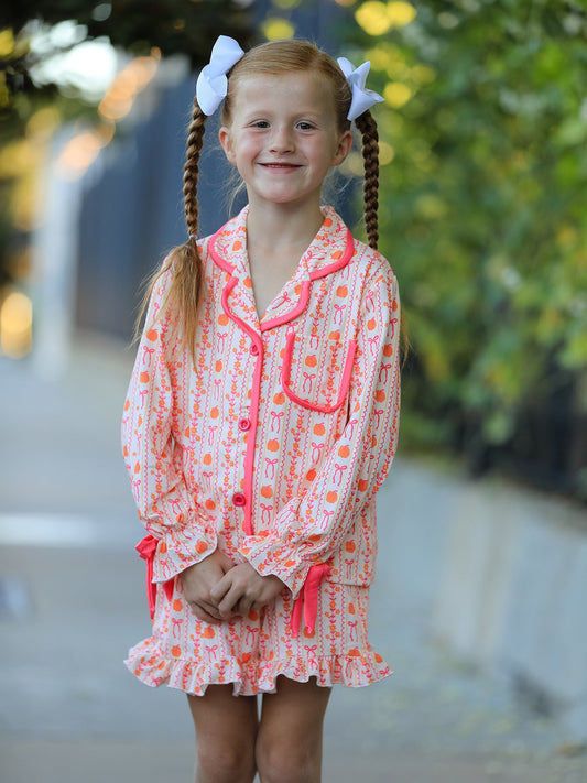 Pumpkin Bow Girls Pajama Set -