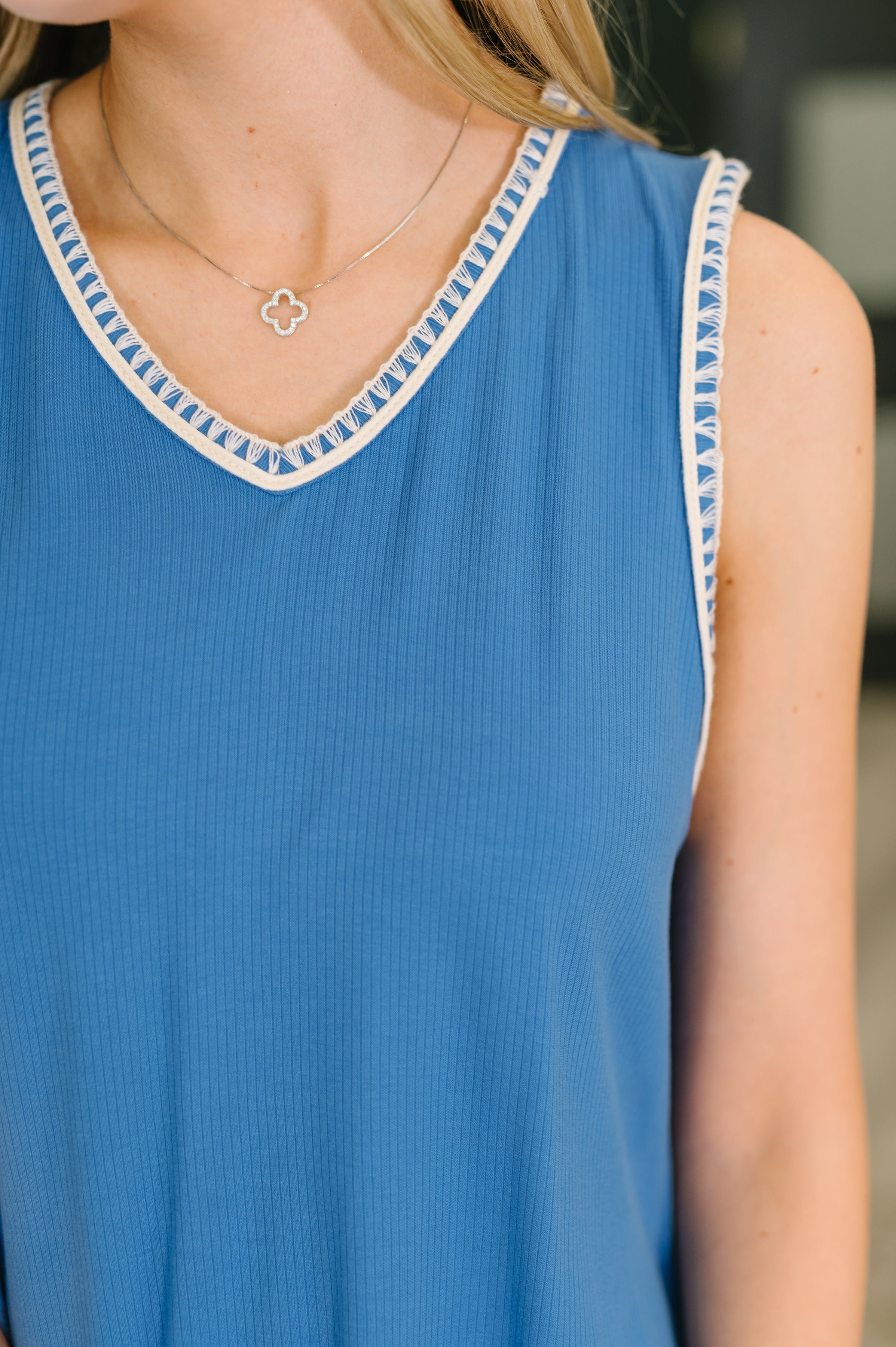 Airloom Trim Detail Mini Tank Dress in Ocean Blue in - Womens photo