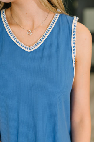 Airloom Trim Detail Mini Tank Dress in Ocean Blue in - Womens photo
