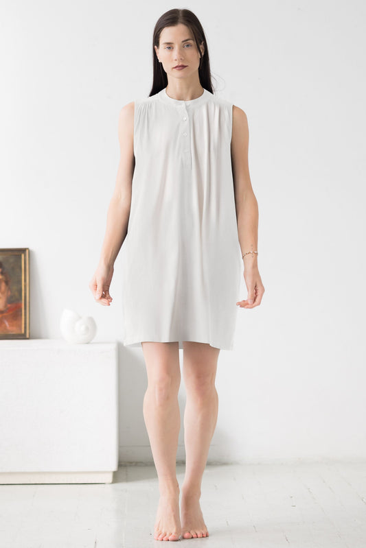Aisha Relaxed Sleeveless Sleep Mini Tunic in Soft White - NIGHTSHIRTS photo
