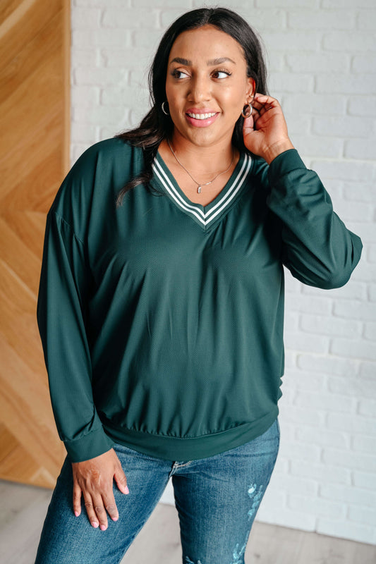 RAE MODE All Out Comfort V-Neck Pullover in Midnight Green in - Tops photo