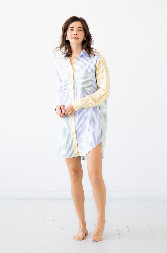 Amalfi Stripes Resort Shirt in Light Blue-Green-Yellow - NIGHTSHIRTS photo