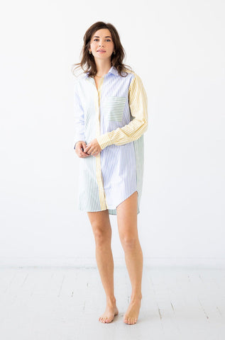 Amalfi Stripes Resort Shirt in Light Blue-Green-Yellow - NIGHTSHIRTS photo