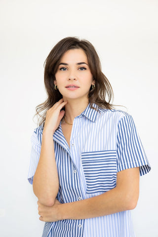Amalfi Stripes Resort Capri Set in Light Blue-Navy - PAJAMAS photo
