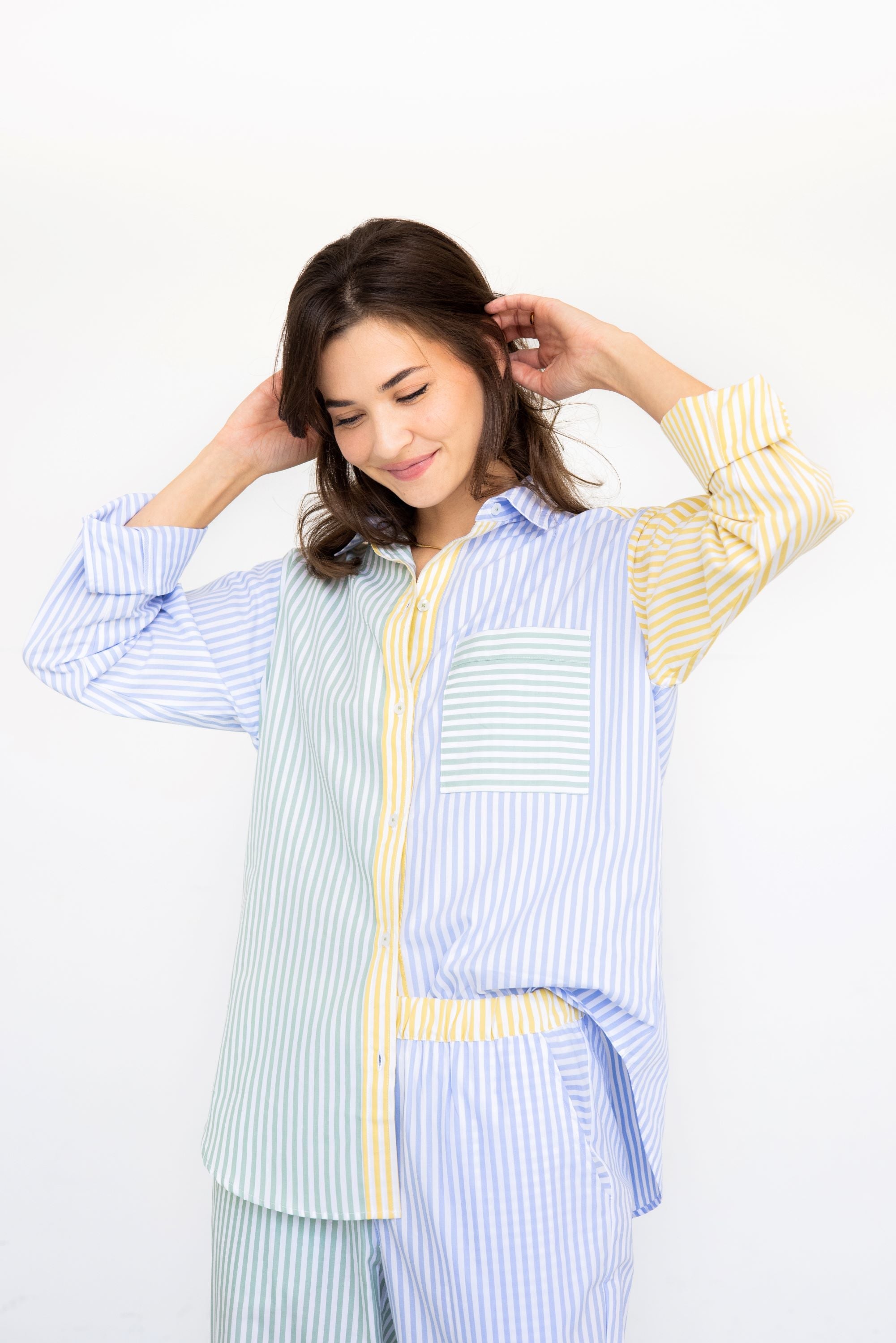 Amalfi Stripes Resort Full Length Set in Light Blue-Green-Yellow - PAJAMAS photo