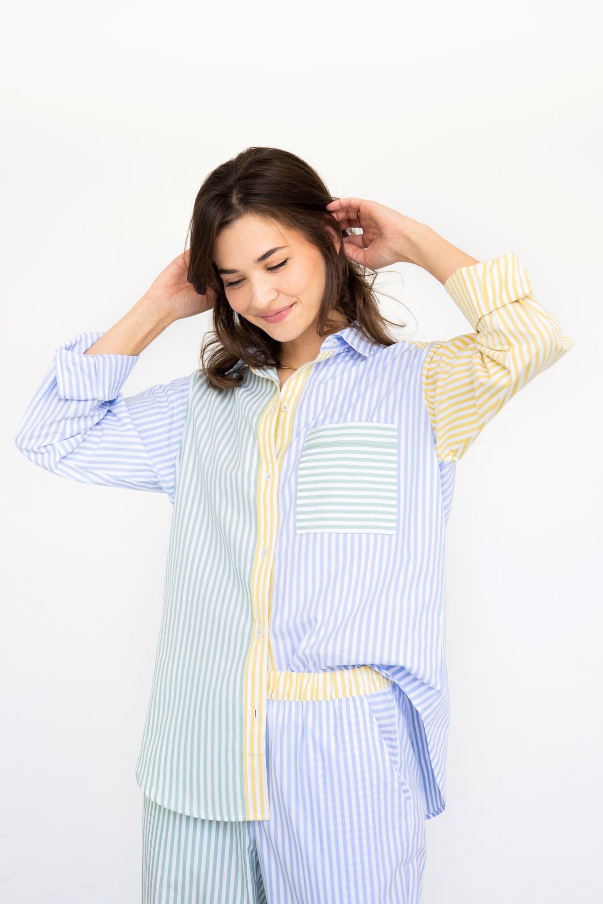 Amalfi Stripes Resort Full Length Set in Light Blue-Green-Yellow - PAJAMAS photo