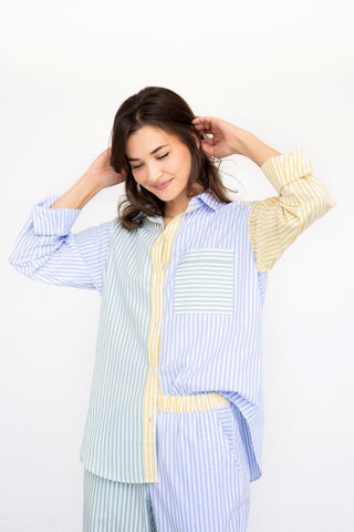 Amalfi Stripes Resort Full Length Set in Light Blue-Green-Yellow - PAJAMAS photo