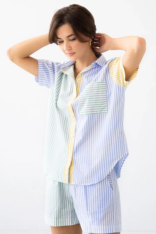 Amalfi Stripes Resort Short Set in Light Blue-Green-Yellow - PAJAMAS photo