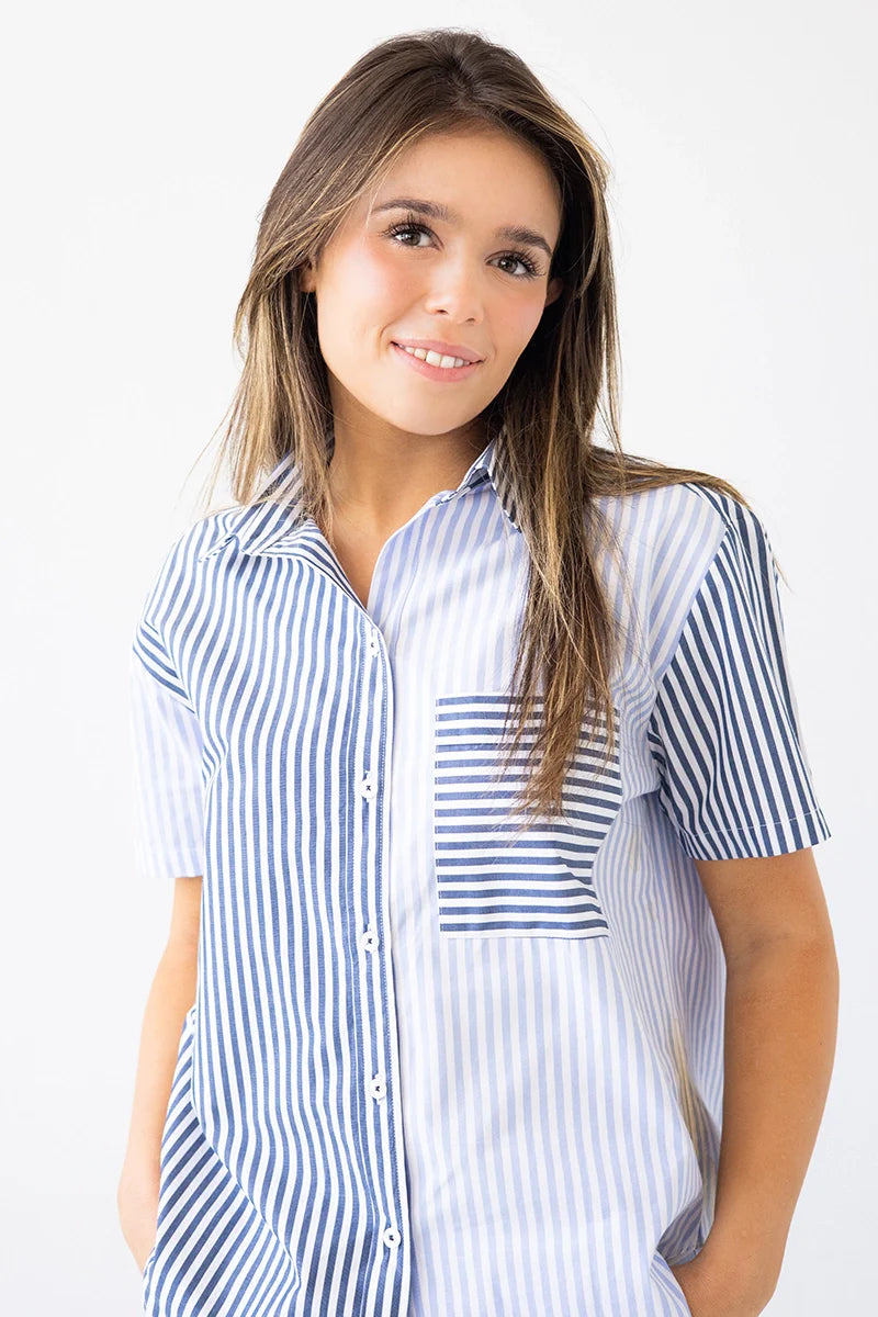 Amalfi Stripes Resort Short Set in Light Blue-Navy - PAJAMAS photo
