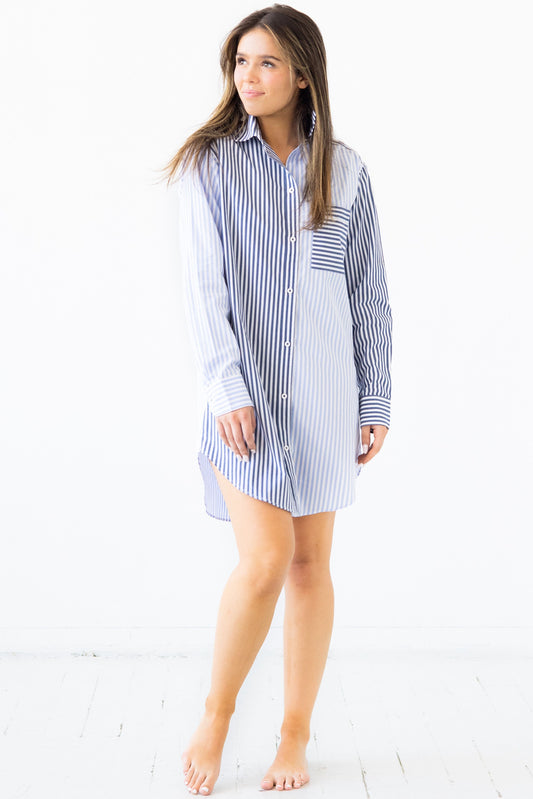 Amalfi Stripes Resort Shirt in Light Blue-Navy - NIGHTSHIRTS photo