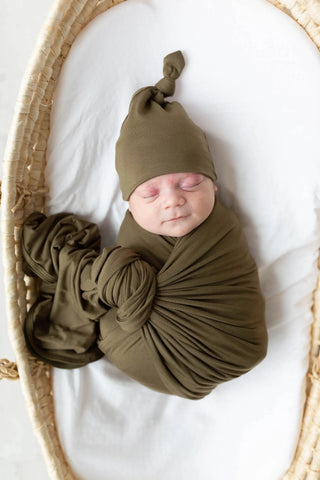 Swaddle Blanket and Hat Set - Army Green in - Swaddle Blankets & Hat / Headband Sets photo