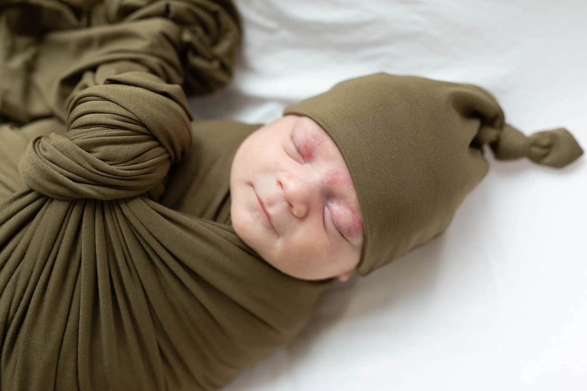 Swaddle Blanket and Hat Set - Army Green in - Swaddle Blankets & Hat / Headband Sets photo