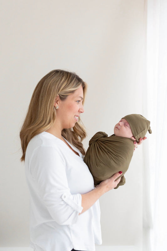Swaddle Blanket and Hat Set - Army Green in - Swaddle Blankets & Hat / Headband Sets photo