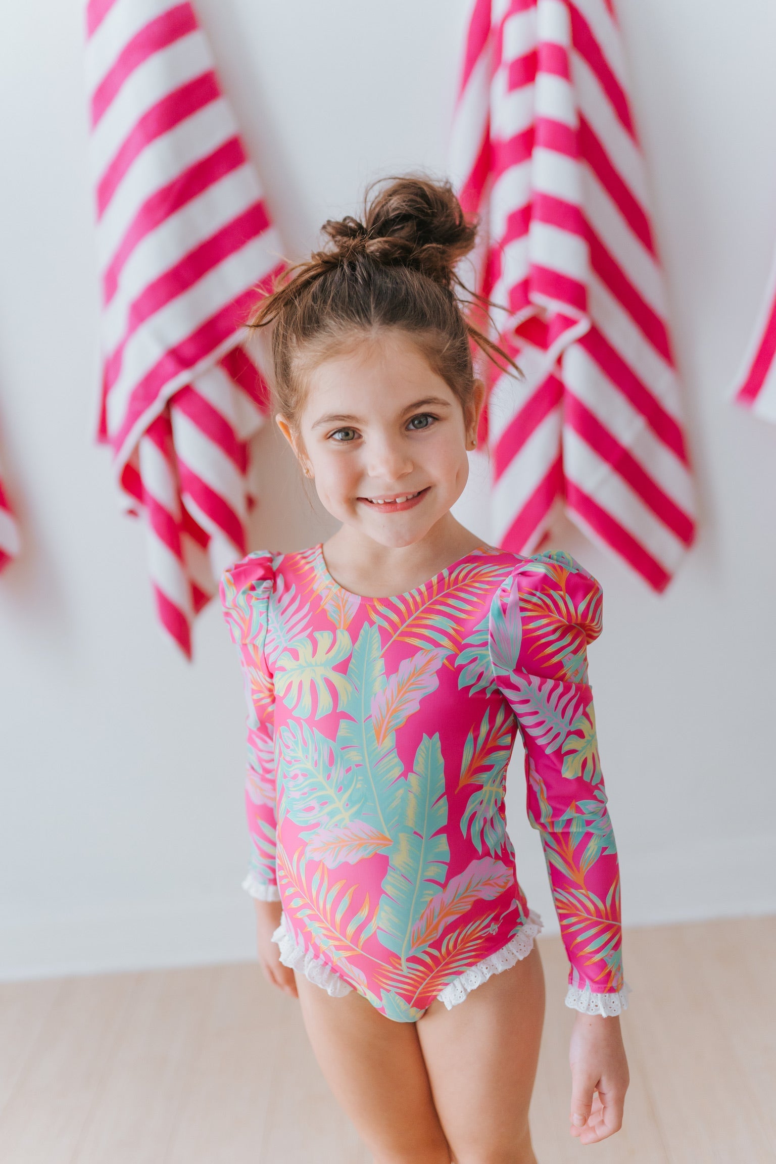 Pink Palm Paradise One Piece Rashguard Suit in - Swimwear photo