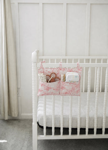 Crib Diaper Caddy Storage Organizer Nursery Room - Pink Toile