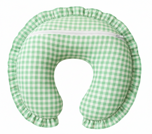 Green Gingham Ruffle Nursing Pillow Cover in - photo