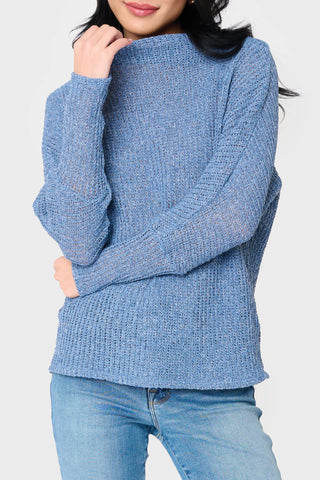 Slouchy Off Shoulder Open Stitch Sweater in Denim - 25, LAYERS, 253 photo