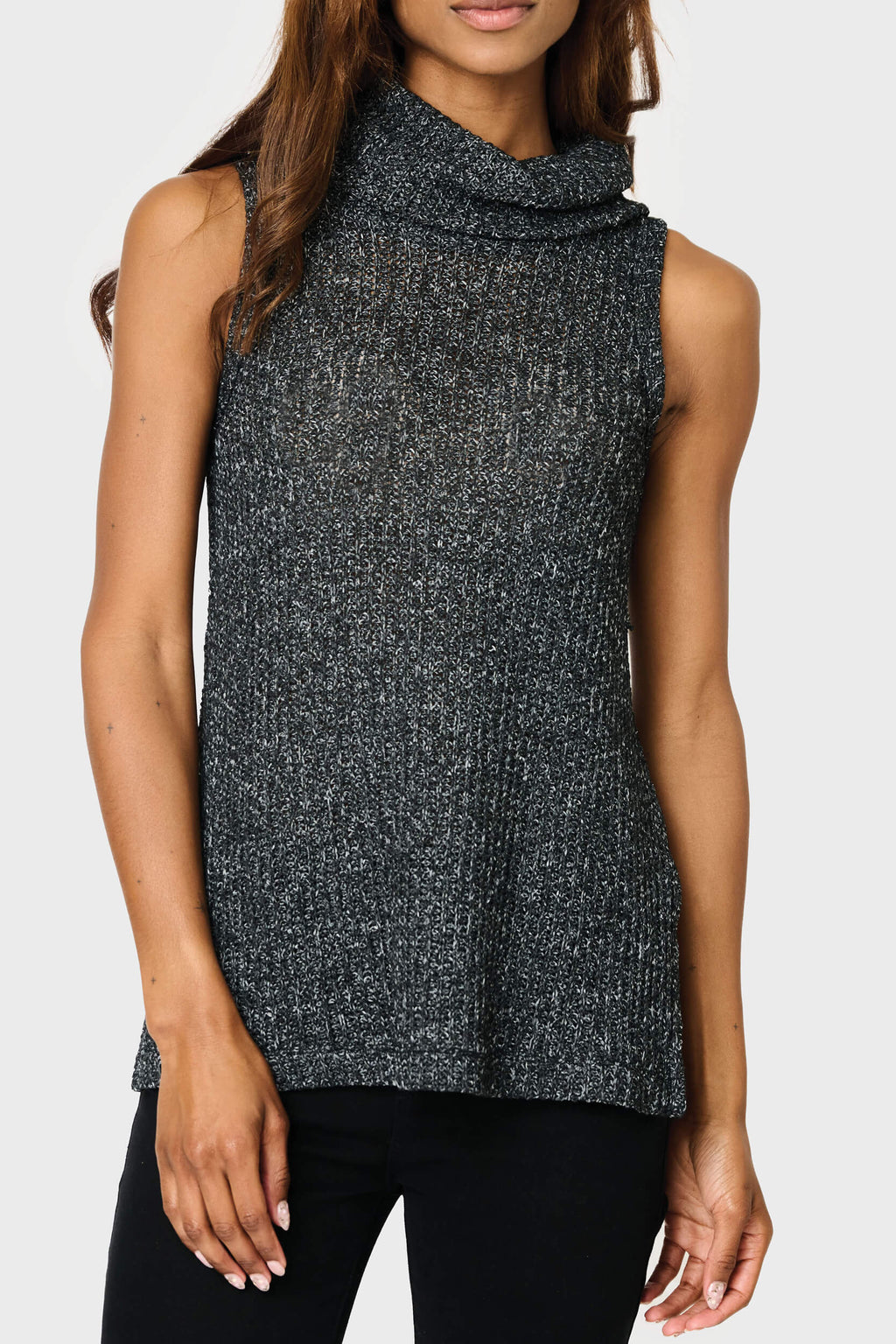 Roll Neck Sleeveless Crochet Vest in Black - 26, IMPORT LAYERS, 2690, SALE photo
