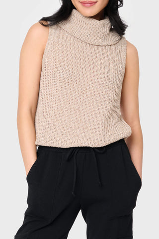 Roll Neck Sleeveless Crochet Vest in Oatmeal - 26, IMPORT LAYERS, 2690, SALE photo
