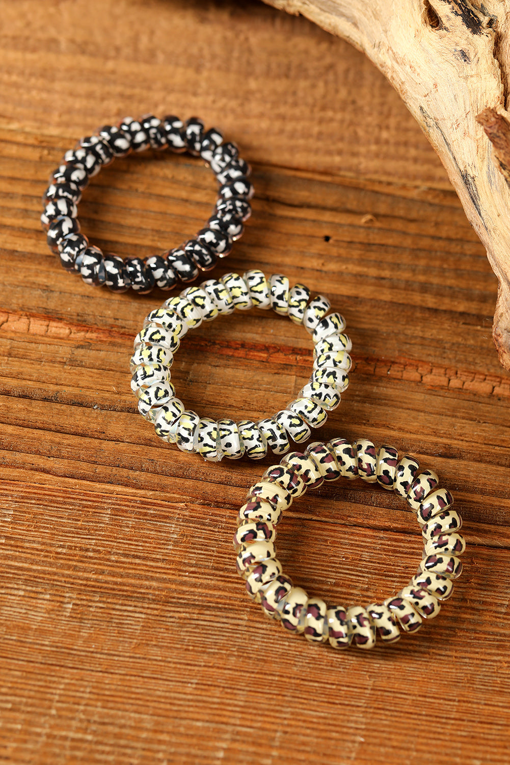 3PCS Leopard Printed Telephone Wire Hair Loop in Leopard ONE SIZE 100%ABS - Accessories photo
