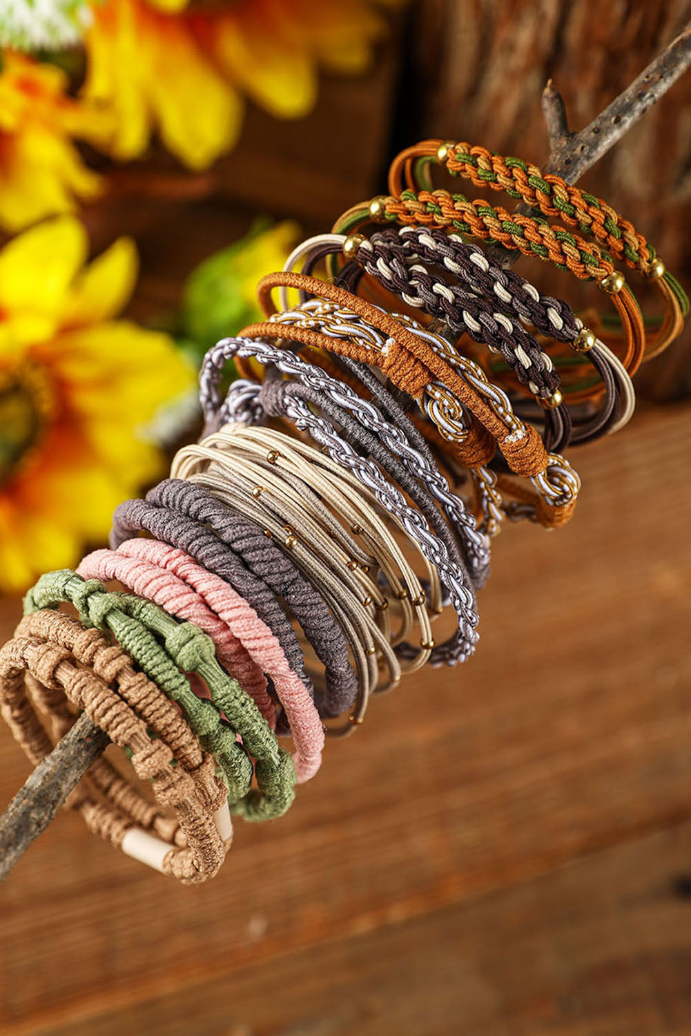10pcs Boho Knotted Hair Ties in Multicolour ONE SIZE 100%Polyester - Accessories photo