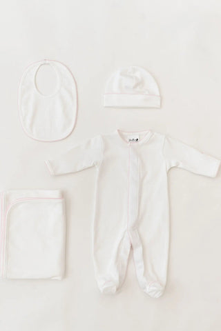 Stroller Society Premium Pima Cotton Newborn Set in White Baby Pink Trim NB - Onesies photo