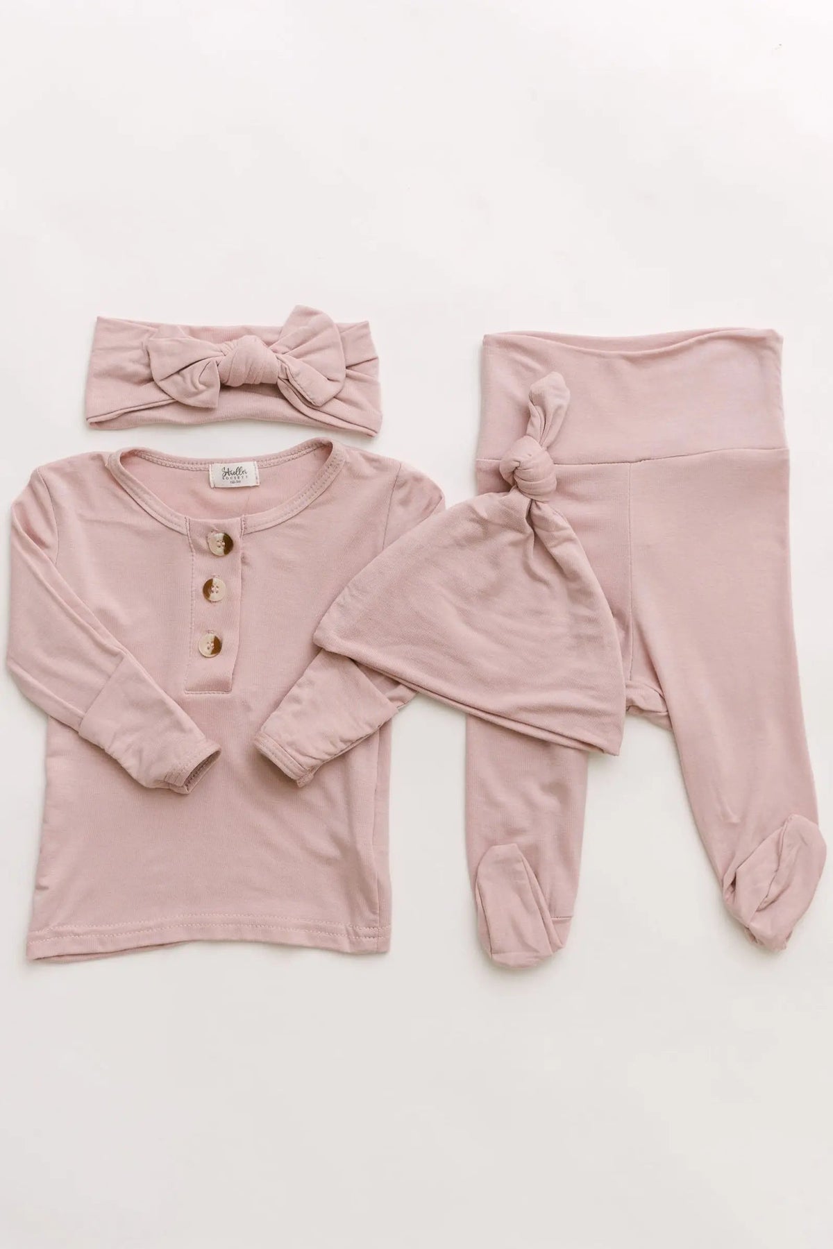 Top and Bottom Outfit, Hat and Headband Set (Newborn - 12 months) - Dusty Rose in NB-3 mo (headband and hat) - Onesies photo