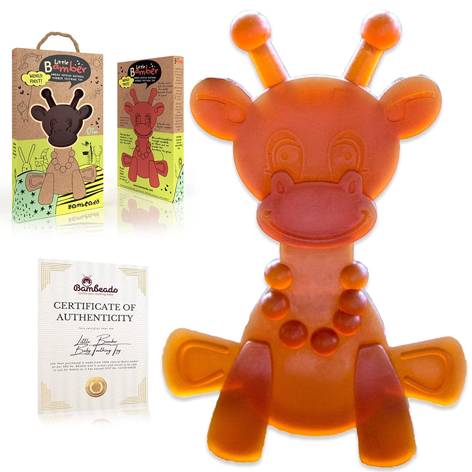 The Little Bamber - Natural Rubber & Baltic Amber Teething Toy in - Baby Teething Toy photo