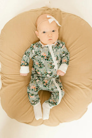 Bamboo Baby Clothes - Convertible Jumpsuit 0-3 Months - Botanical in - photo