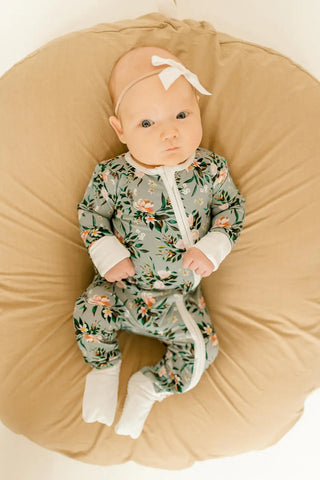 Bamboo Baby Clothes - Convertible Jumpsuit 0-3 Months - Botanical in - photo