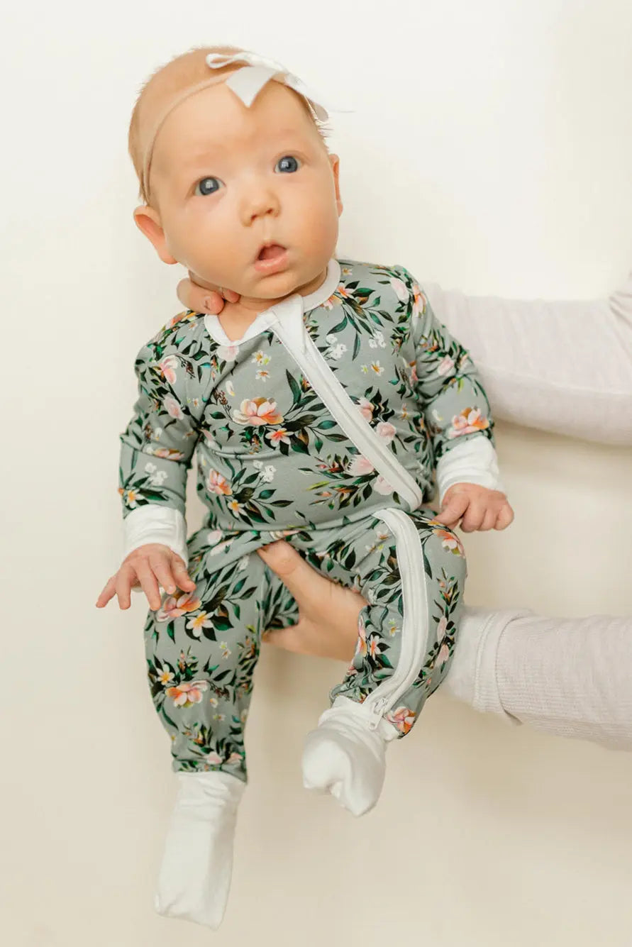 Bamboo Baby Clothes - Convertible Jumpsuit 0-3 Months - Botanical in 0-3 months - photo