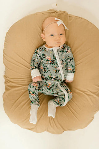 Bamboo Baby Clothes - Convertible Jumpsuit 0-3 Months - Botanical in - photo