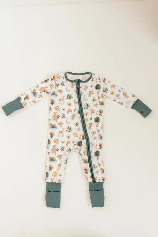 Bamboo Baby Clothes - Convertible Jumpsuit 0-3 Months - Forest in - photo