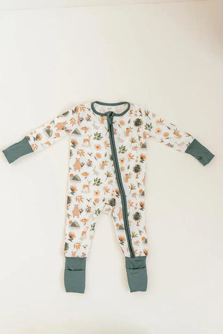 Bamboo Baby Clothes - Convertible Jumpsuit 0-3 Months - Forest in - photo