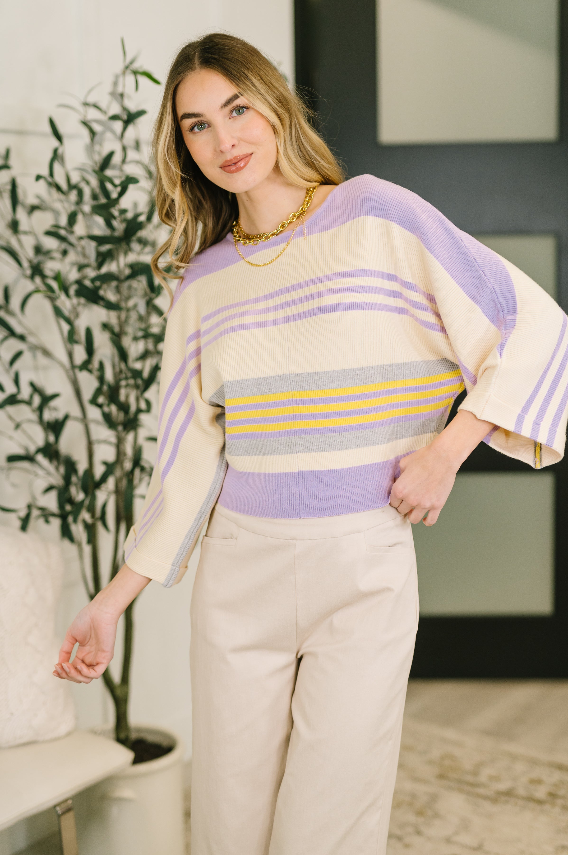 Barely Justified Striped Dolman Sleeve Top in - Womens photo