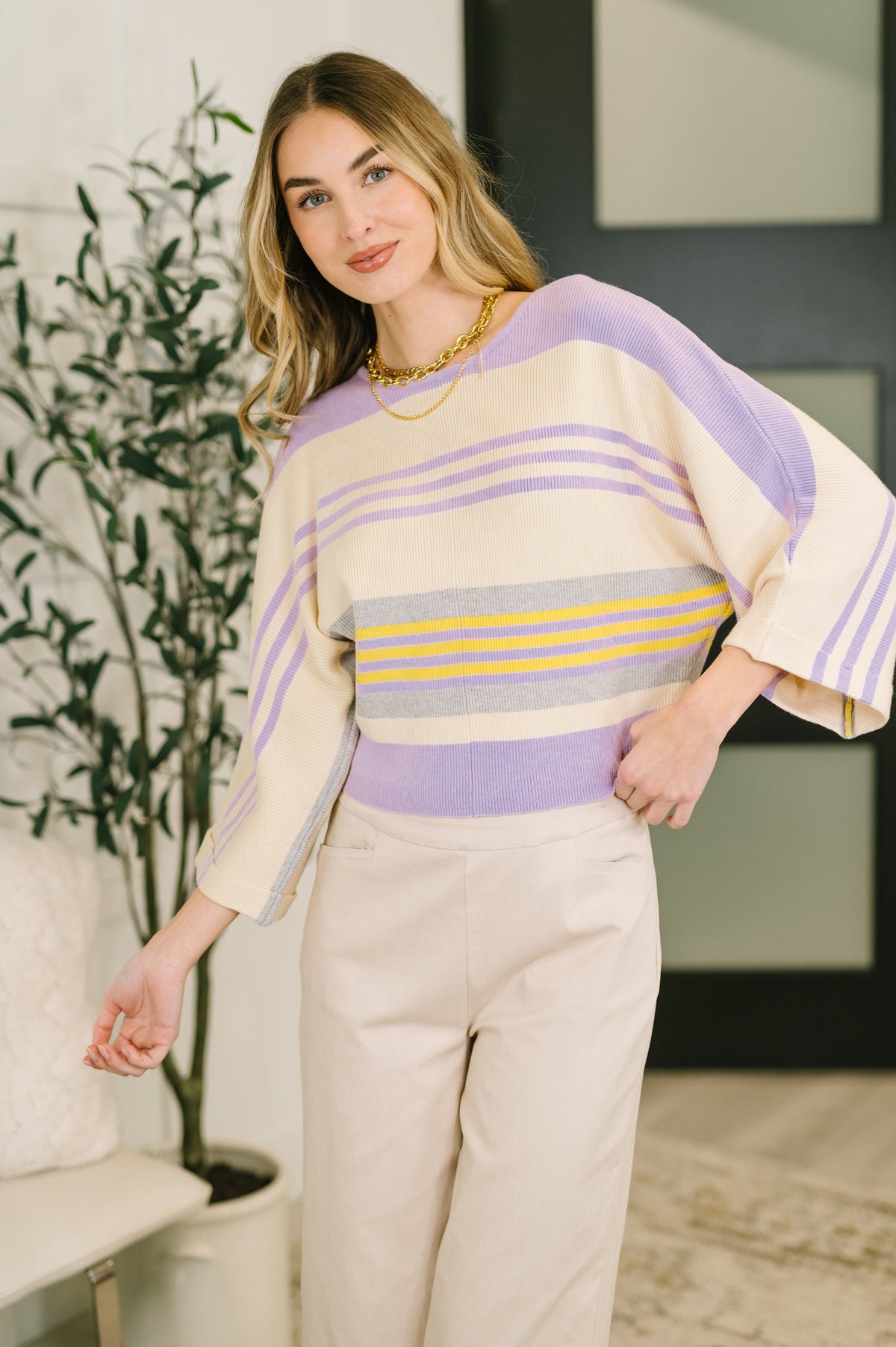 Barely Justified Striped Dolman Sleeve Top in - Womens photo