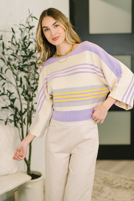 Barely Justified Striped Dolman Sleeve Top in - Womens photo