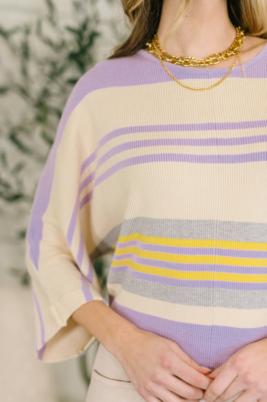 Barely Justified Striped Dolman Sleeve Top in - Womens photo