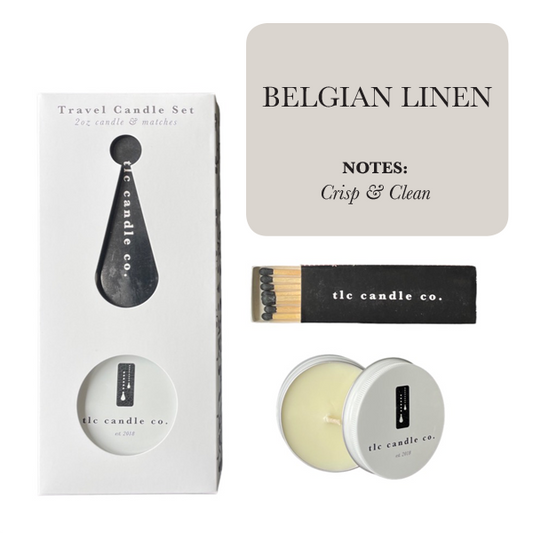 Travel Candle with Matches - Belgian Linen in - Soy Candle photo