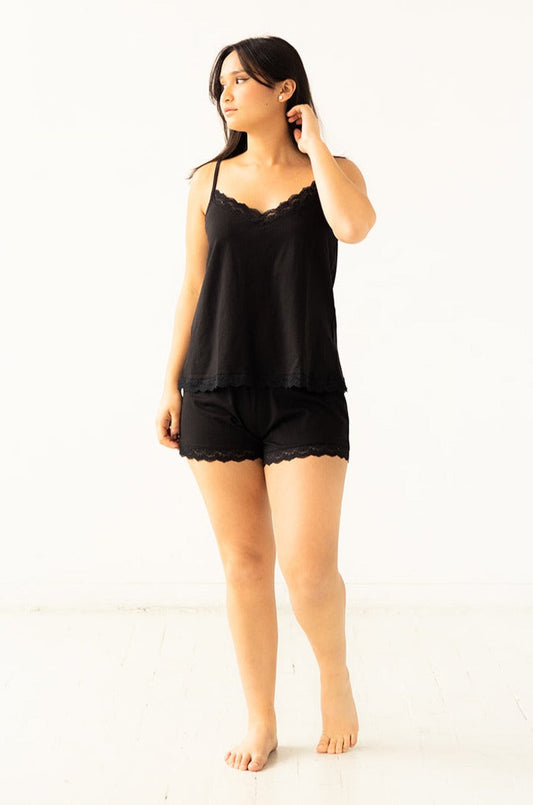 Birdies Short Set in Pima Cotton in Black - PAJAMAS photo