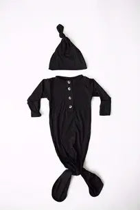 Newborn Knotted Gown and Hat Set Black, Newborn Clothes in - Newborn Knotted Baby Gown Sets photo