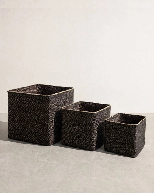 Handwoven Square Iringa Baskets | Natural & Black | Tanzania - Large
